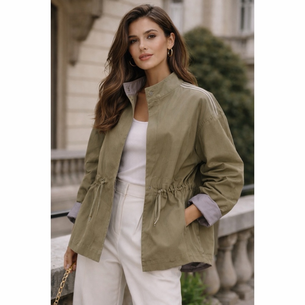 $1500 Moorer Italy khaki military jacket parka chic oversized small 2 4 6 40 42